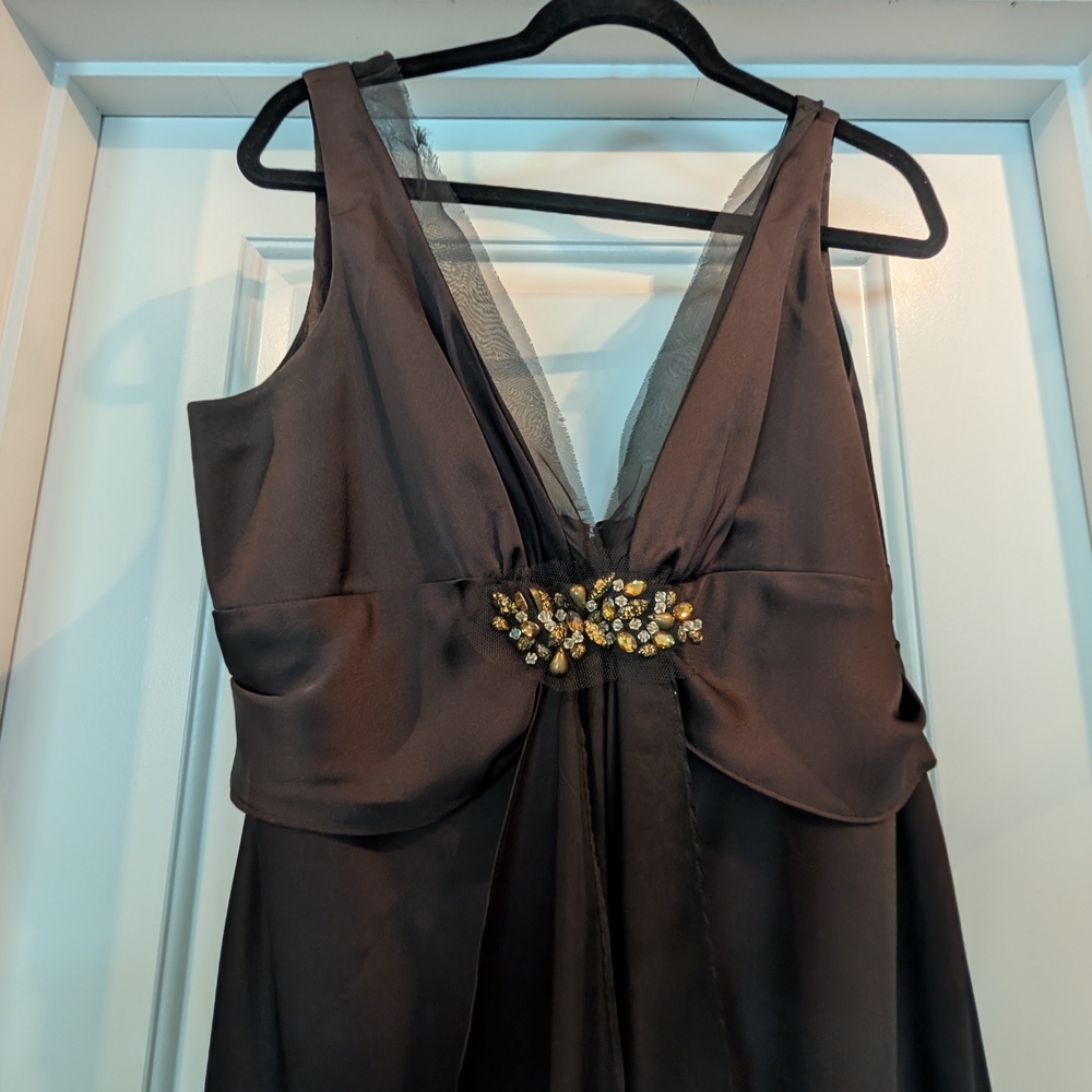 ABS Allen Schwartz Elegant Black Dress with Gold Embellishment